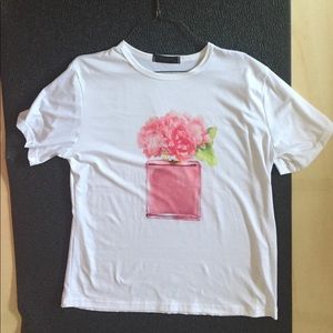 Pink Flower white T-shirt
